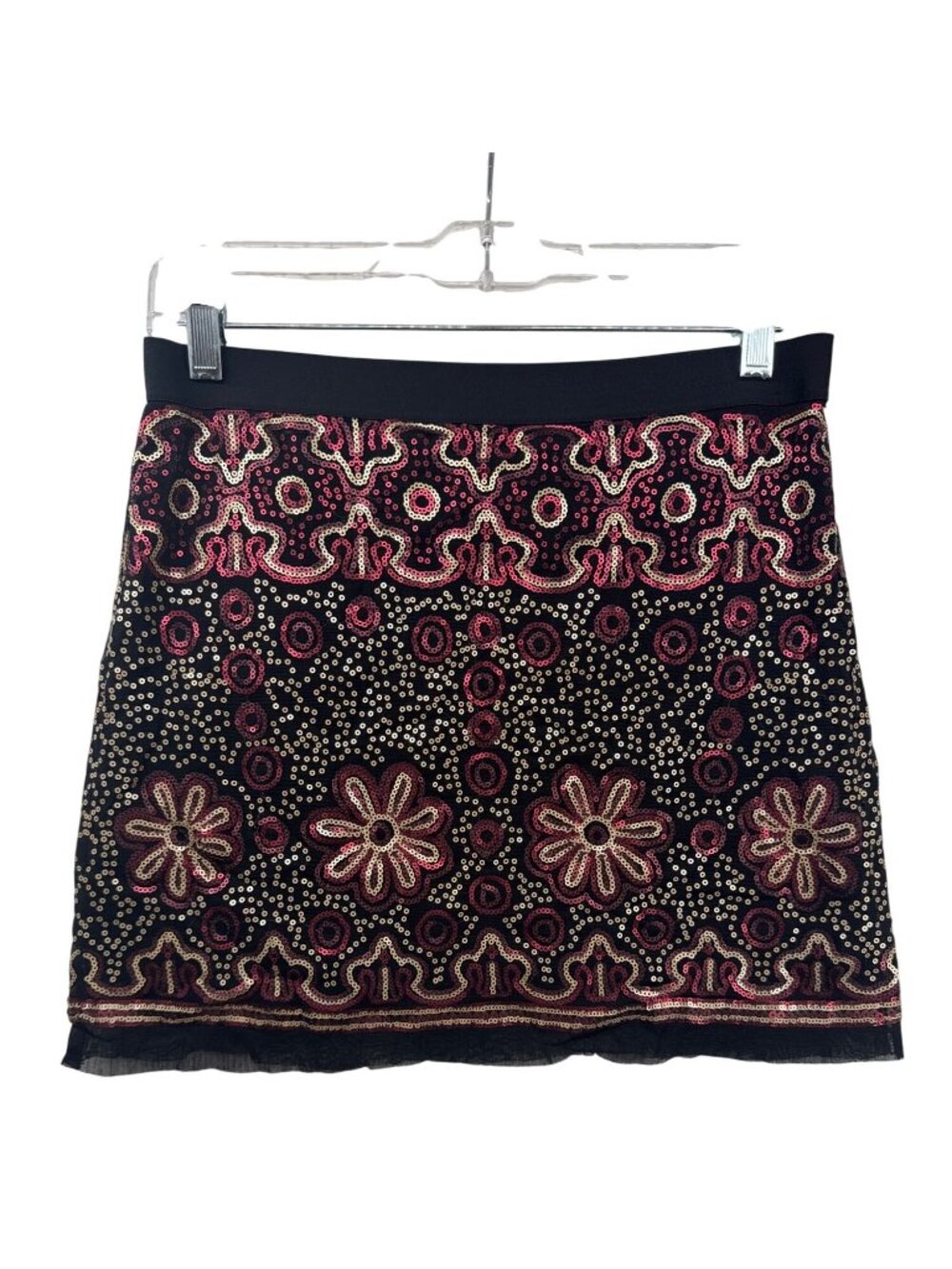 Chelsea & Violet Mini Skirt Sz S Black Sequined Boho Glam Festival Fairy Artsy - Picture 1 of 8